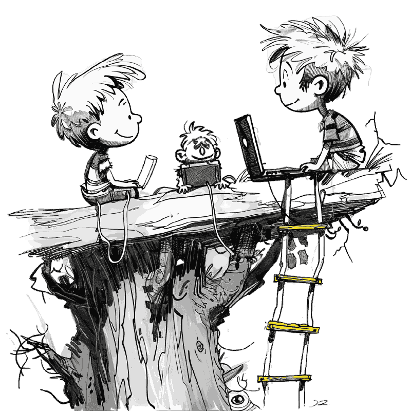 childrens with laptop